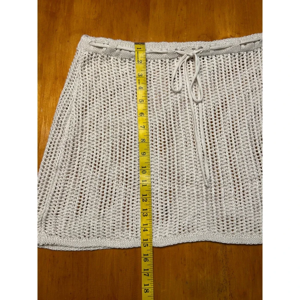 Boho Chic Cream Crochet Mini Skirt Beach Cover Up Open Knit‎ Drawstring Resort